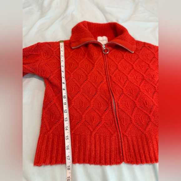 NWT Pink Rose Bright Orange Full Zip Cable Knit Collared Bell Sleeve Sweater. - Picture 4 of 12